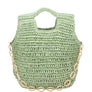DIONA J STRAW HANDLE CHAIN LINK TOTE BAG COLOR BEIGE