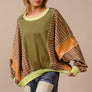 BiBi Color Block Striped Round Neck Sweatshirt