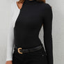 Cutout Contrast Mock Neck Long Sleeve T-Shirt
