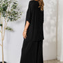 Double Take Full Size Round Neck Slit Top and Pants Set