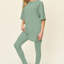 Double Take Full Size Round Neck Dropped Shoulder T-Shirt and Leggings Set