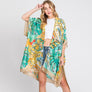 DIONA J HAND DRAWN WATERCOLOR TROPICAL LEAVES KIMONO ONE SIZE COLOR BEIGE