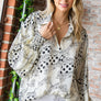 First Love Tiger Print Collared Neck Long Sleeve Satin Shirt