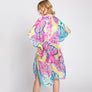 DIONA J HAND DRAWN TROPICAL LEAVES KIMONO ONE SIZE COLOR TURQUOISE