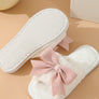 White Bow Knot Decor Open Toe Plush Slippers