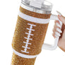 40oz Gameday Football Rhinestone Bling Glam Tumbler with Handle and Straw Stainless Steel and Double Wall Insulated