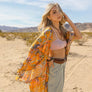 Tropical Leaves Draped Sleeve Kimono