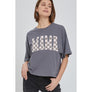 Diona J MAMA Checkered Mother's Day Graphic Relaxed Crop Top Size L Dark Grey