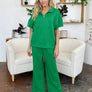 Double Take Full Size Texture Half Zip Short Sleeve Top and Pants Set