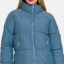 Zenana Zip Up Turtleneck Puffer Jacket with Pockets