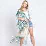 DIONA J DAMASK PRINT OPEN FRONT LONG KIMONO ONE SIZE COLOR GREEN