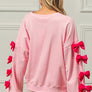 BiBi Velvet Ribbon Bows Long Sleeve Round Neck Sweatshirt