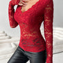 V-Neck Long Sleeve Lace Top