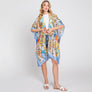 DIONA J HAND DRAWN WATERCOLOR TROPICAL LEAVES KIMONO ONE SIZE COLOR BLUE