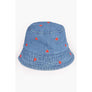 DIONA J HEART EMBROIDERED DENIM BUCKET HAT COLOR BLUE