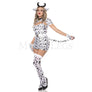 6 PC Devil Cow Animal print “Moo” Mini Dress with Bell Accent Costume Set Sz M/L