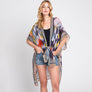 DIONA J GEOMETRIC TRIM TIE DYE PRINT KIMONO CARDIGAN ONE SIZE COLOR NAVY