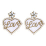 2-Tier Jeweled Heart Shaped "LOVE" Handmade Beaded Dangle Drop Earrings White