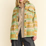 Davi & Dani High-Low Geometric Long Sleeve Shacket with Pockets