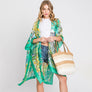 DIONA J HAND DRAWN WATERCOLOR TROPICAL LEAVES KIMONO ONE SIZE COLOR GREEN