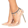 Anklet Black Woven Silver Chain Camellia Charms