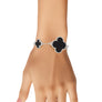 Silver Chain Bracelet with Black Quatrefoil Clover