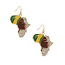 Fish Hooks Gold African Woman Rhinestone Earrings