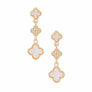 Dangle Gold White Quatrefoil Rhinestone Earrings