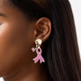 Breast Cancer Stud Gold Pink Ribbon Leg Earrings