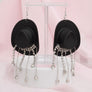 Fish Hook Black Cowgirl Hat Fringe Earrings