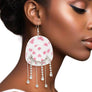 Fish Hook White Pink Cowgirl Hat Fringe Earrings
