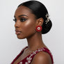 Clip On Red Glass Teardrop Radiant Round Earrings