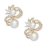 Clip On High End Gold Ribbon Cream Pearl Earrings