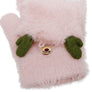Convertible Fingerless Mittens Pink Fur Reindeer