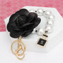Keychain Black Camellia Pearl Wristlet Bag Clip
