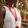 DST Red Canvas Lanyard ID Badge Clip Women