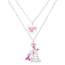 Breast Cancer Silver Chain 2 Pcs Pink Ribbon Pendants