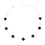 Necklace Silver Black Quatrefoil Clover 7 Motifs
