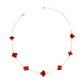 Necklace Gold Red Quatrefoil Clover 7 Motifs
