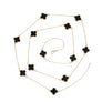 Long Necklace Gold Black Quatrefoil 12 Motifs