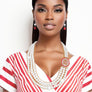 DST Sorority White Pearl Long Brooch Necklace