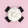 Brooch Clip White Faux Leather Camellia Ribbon Pin