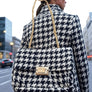 Houndstooth Black and White Pattern Crossbody Bag Handbag with Gold Chain Strap