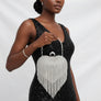 Clutch Silver Rhinestone Fringe Heart Hardcase Bag