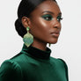 Drop Green Rhinestone Encrusted Leaf Earrings