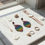 Drop Rainbow Rhinestone Encrusted Leaf Earrings