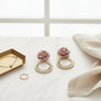 Drop Pale Pink Rose Felt Petal Ribbed Ring Earrings