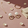 Drop White Rose Felt Petal Ribbed Ring Earrings