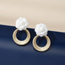 Drop White Rose Felt Petal Ribbed Ring Earrings