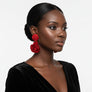 Drop Red Double Rose Flower Felt Petal Earrings